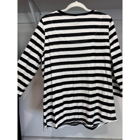 FDJ Women's 3/4 Sleeve Striped Blouse Tie Up  Black White Size Large - Picture 7 of 9